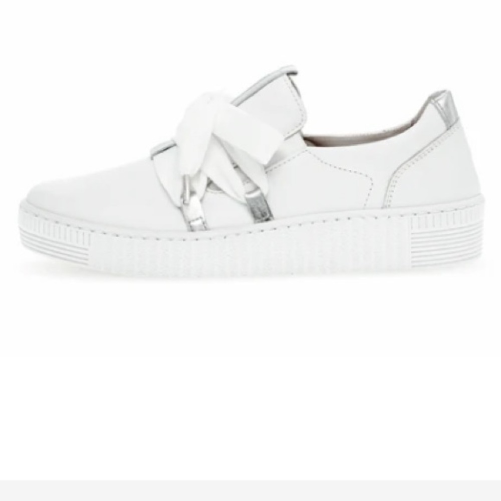 Gabor Women's White Leather Slip-On Sneakers with Ribbon Laces - US size 8